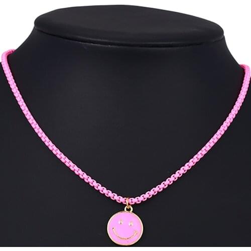 ZHINI New Ethnic Colorful Chain Choker Necklaces for Women 2021 collares Cute Smiley Face Statement Fashion Jewelry Gift