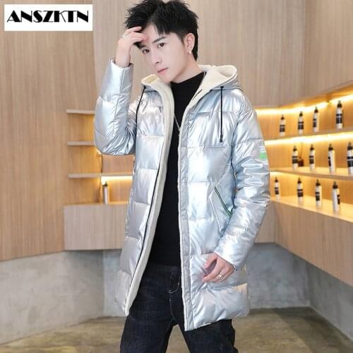 ANSZKTN winter 2020 mens longWARM jacket with hood and bright face Cotton-padded jacket cotton-padded clothes