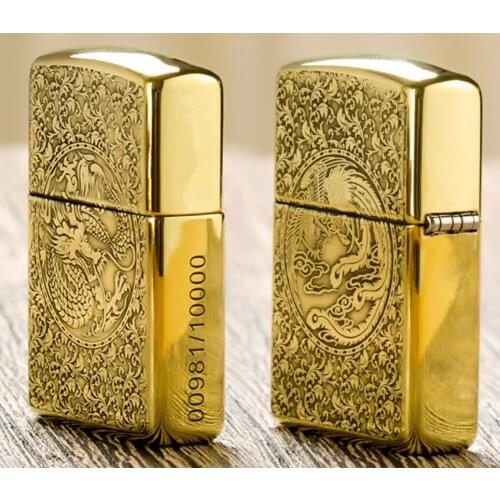 Zorro dragon phoenix pattern Kerosene gasoline petroleum oil cigarette lighter Pure copper fine carving personality igniter gift