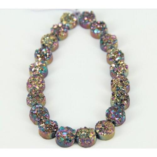 10mm$20pcs Rainbow AB Mystic Titanium Druzy Round Beads Pendants Findings,Natural Stones Raw Drusy Slab Necklace Wholesale