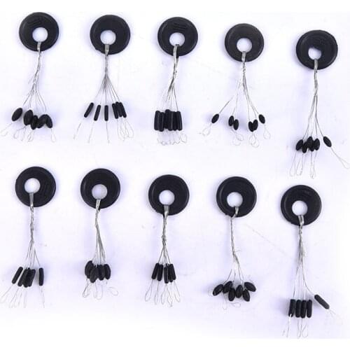 10Pcs 6 In 1 Size XS-L Black Rubber Stopper Fishing Bobber Float Space Bean Stopper Folat Line Stoppers Bobber Stops