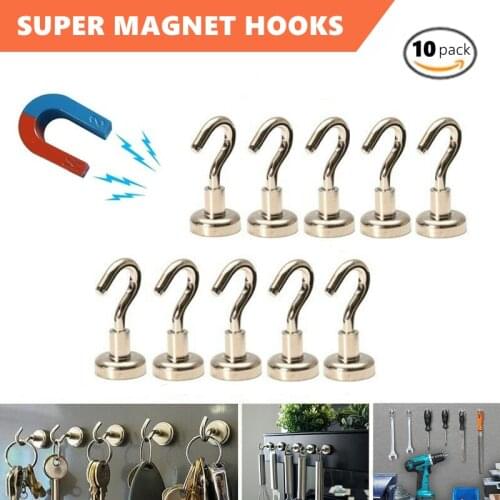 10 Pack D16mm Magnetic Hooks Heavy Duty Strong Neodymium Magnet Hooks for Hanging,Cruise,Grill,Fridge,Kitchen,Office #40