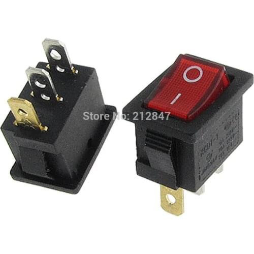 2 x AC 6A/250V 10A/125V Red Light ON/OFF I/O SPST Snap in Boat Rocker Switch 3Pin
