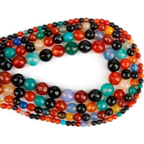 38cm Colorful Colors 4/6/8/10mm Faceted Natural Stone Round Ball Beads for DIY Necklace Bracelet Earring Jewelry Making Findings