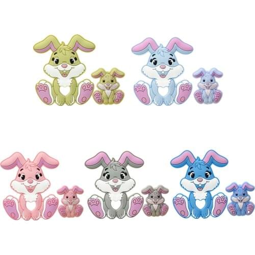 5/10/20 PCS New Cute Cartoon Rabbit Silicone Teether Chewing Animal Pendant Accessories DIY Jewelry Pacifier Clip Teething Toy