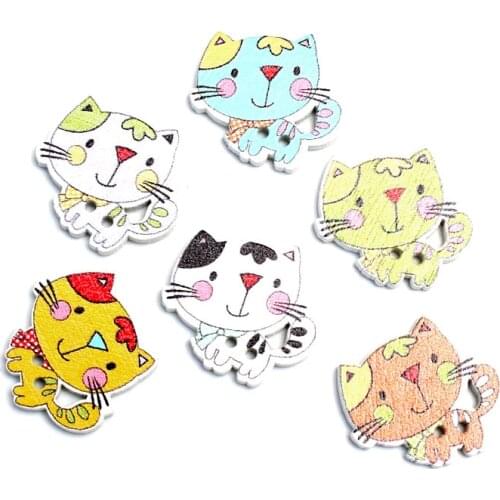 50pcs Mixed 24x21mm Cats Wooden Buttons For Clothes Needlework Scrapbooking Crafts Diy Sewing Accessories Wood Decoration