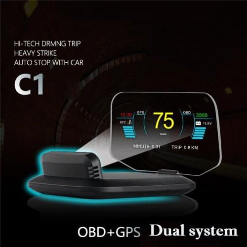 Car Head Up Display HUD Display with OBD GPS Dual Systems Car HUD with Speedometers Warning Overspeed RPM Voltage Display