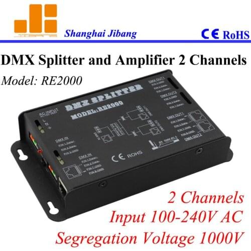 Free Shipping 2channels DMX signal splitter, one to two channel splitter, ( other models 1 to 4, 1 to 8) pn:RE2000