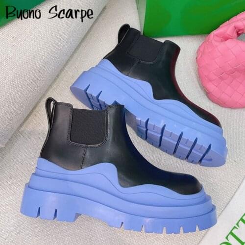 Platform Chelsea Boots Combat Genuine Leather Designer Booties Short Thick Bottoms Elastic Casual Fashion Botas Mujer Brand Shoe