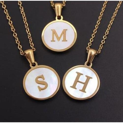 Stainless Steel Round Shell 26 Letter Pendant Necklace for Women Gold Color Alloy Chain Chokers Necklaces Minimalist Jewelry