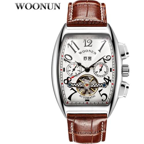 New 2020 Men Watches Fashion Tonneau Watches Leather Band Automatic Mechanical Wristwatches Men Tourbillon Watches montre homme
