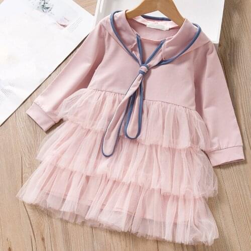 Kids Fashion 2020 Spring Toddler Dress Pink Long Sleeve Mesh Patchwork Hooded Cake Dress 2-7Yrs Girls Party Dress Girls Clothes