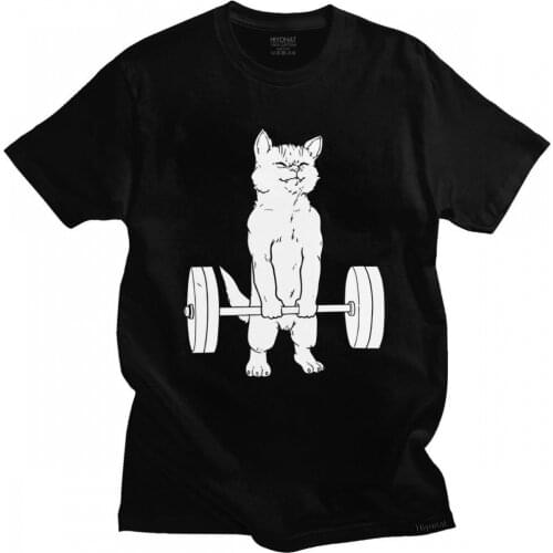 Fashion Mens Funny Powerlifting Cat T Shirt Deadlift Lifting T-Shirt Short Sleeve Crewneck Cotton Tshirt Summer Tee Tops Clothes