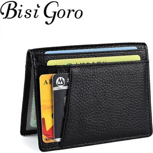 Bisi Goro 2020 RFID Black Wallet Credit Card Holder Cow Leather Card Wallet High Quality Casual Purse Unisex Slim Mini Money Bag