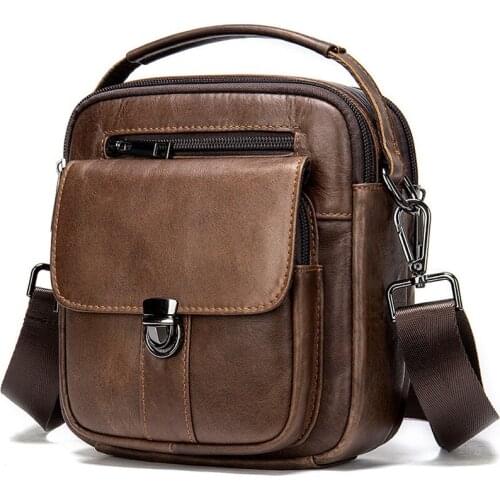 POOLOOS Mini Shoulder Bag Genuine Leather Small Crossbody Bag Outdoor Phone Pouch Bag Single Shoulder Sling Bag Leather Pouch