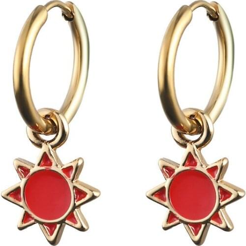 Fashion Exquisite Gold Sun Flower Earrings Cute Sweet Glaze Classic Dangle Earrings for Women Girls Jewelry