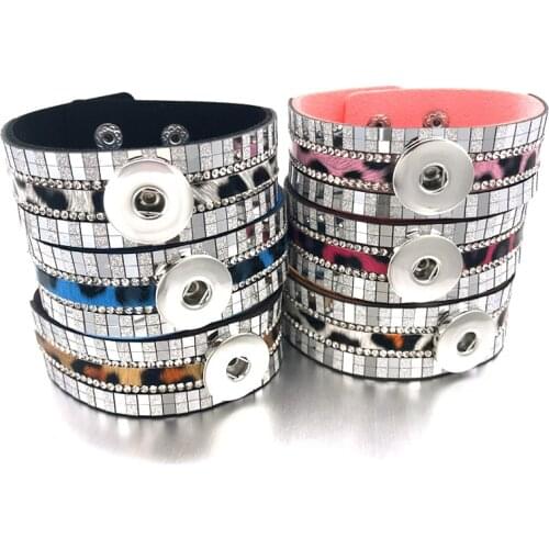 6 Colors Fashion Bling Bling 327 Crystal Velvet Leather 18mm Snap Button Charm Bracelet Bangle Jewelry For Women Teenagers Gift