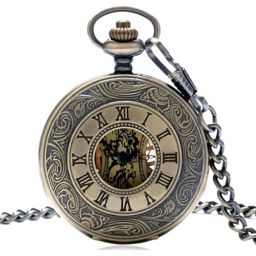 Mens Pocket Watch Retro Bronze Steampunk Mechanical Pocket Watch Unique Hollow Roman Number Skeleton skyrim relogio de bolso
