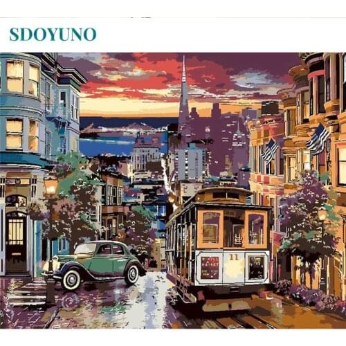 SDOYUNO Paint By Numbers City Scenery DIY 40x50cm Oil Painting By Numbers On Canvas Frameless Digital Hand Painting Home Decor