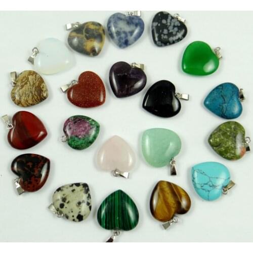 Natural Stone Heart-shaped Turquoises Quartz crystal tiger eye Charms Pendants for diy Jewelry Making necklace Accessories 50pcs