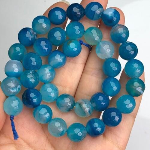 Natural Faceted Blue Stripe Agates Onyx Stone Smooth Loose Spacer Beads For Jewelry Making Diy Bracelet Accessories 4/6/8/10mm