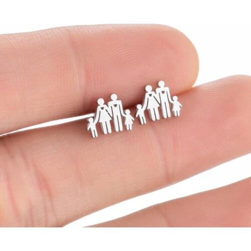 Stainless Steel A family of four Earrings Minimalism Figture Stud Earring Universary Gift Fashion Jewelry Accessory Wholesale