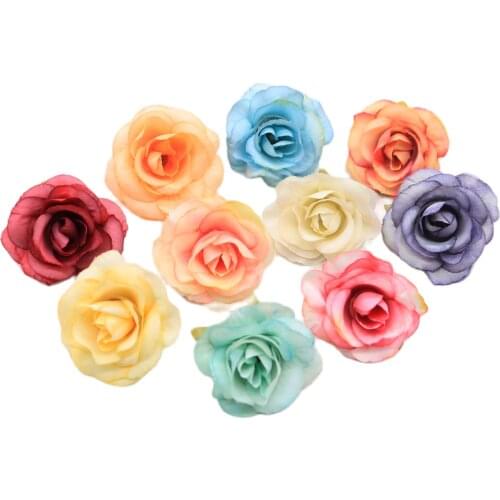 New 10pcs artificial flower 4cm silk rose flower head wedding party home decoration DIY wreath scrapbook gift box craft