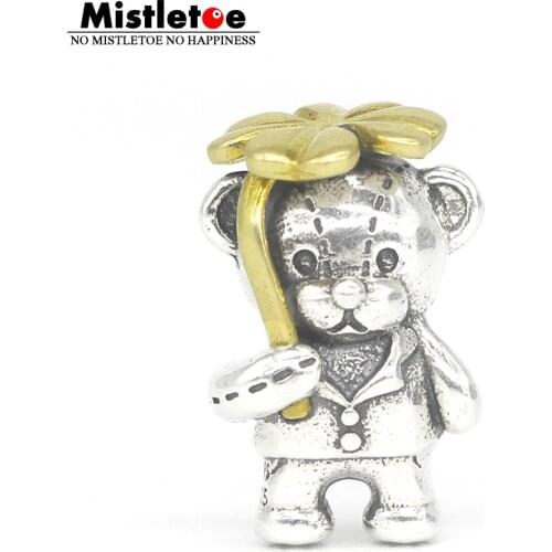 Mistletoe 925 Sterling Silver & Bronze Lucky Clover Suit Man Bear Charm Bead Fit European Bracelet Jewelry