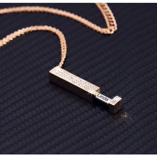 Personalized Crystal Custom Name Necklace For Women Rose Gold Color Long Chain Geometric Bar Necklace Wedding Jewelry