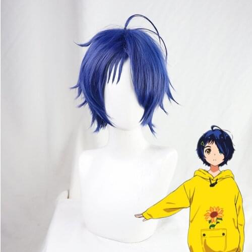 Ohto Ai Wig Short Dark Blue Hair Wig Anime WONDER EGG PRIORITY Cosplay Hair Synthetic Cosplay Wig 30cm