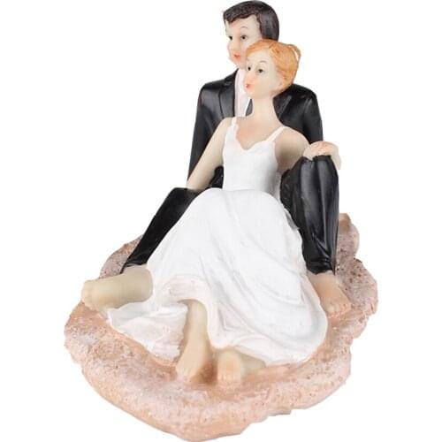 Cake Doll Resin Decoration Valentines Day Gift Cake Top Decoration wedding gift toy Bride groom sitting on the beach