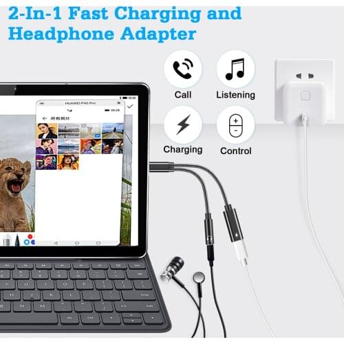 Genuine New USB Type C 3.5mm Headphone and Charger Adapter 2 in 1USB C to Aux Audio Jack Hifi DAC Dongle Cable