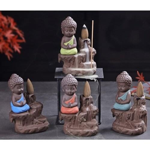 Buddha Smoke Backflow Incense Burner Little Monk Waterfall Incense Stick Holder Home Office Teahouse Decor