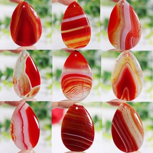 Charms Stone Red Stripe Agates Pendant Oval Waterdrop Heart Stone Beads Multiple Size&Shape Pendant For Jewelry Making