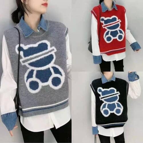 Casual Knitted Vests For Women Korean Fashion Sweater Vest Vintage Clothes Loose Oversized Sweaters Woman All-Match Knit Top