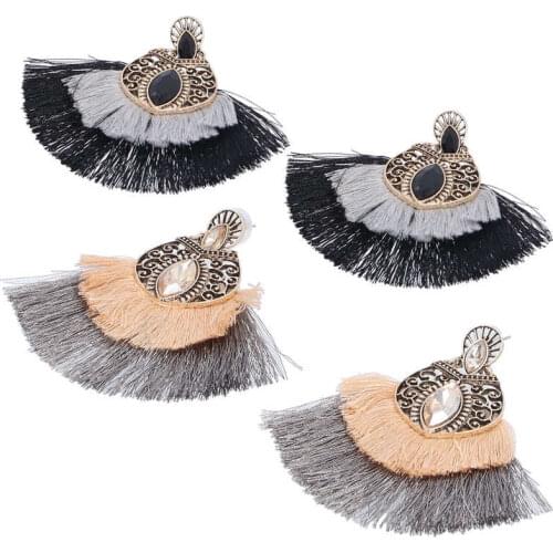 Holiday DIY Decorations Holiday decoration 1 Pair Retro Alloy Double Tassel Fanshaped Earring Ethnic Eardrop for Women Girls