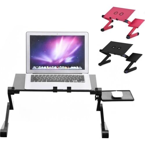 Adjustable 360 Foldable Laptop Desk Table Stand Holder w/ Cooling Dual Fan with Mouse Pad Notebook Table for Bed