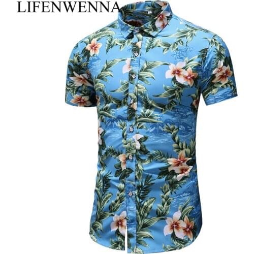 Flower Shirts Men 2019 Summer New Arrival Print Hawaiian Shirt Male Casual Slim Fit Short Sleeve Shirts Men Clothes Plus 6XL 7XL