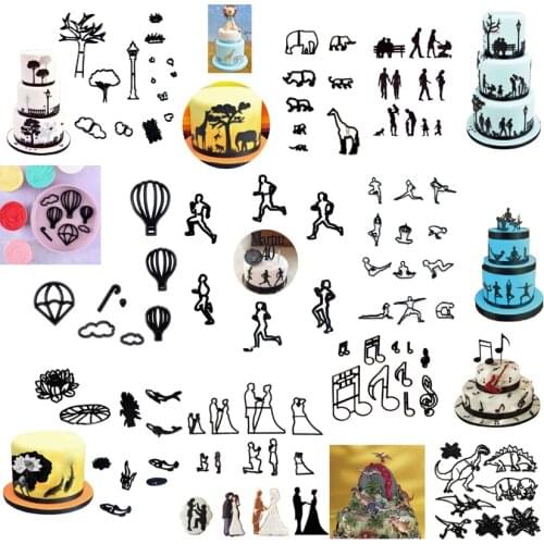 Family Yoga Running Lotus Dinosaur Note Pond Silhouette Fondant Cake Decorating Mold Tools Chocolate Biscuits Cutters
