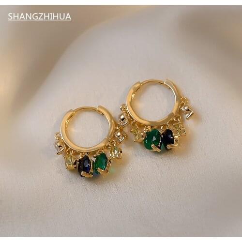 SHANGZHIHUA 2021 new light luxury gold earring gem pendant exquisite fashion earrings for womens party jewelry gift