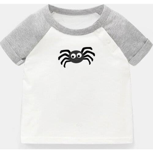 Halloween Party Cute Cartoon Black Spider Design Newborn Baby T-shirts Toddler Graphic Raglan Color Short Sleeve Tee Tops