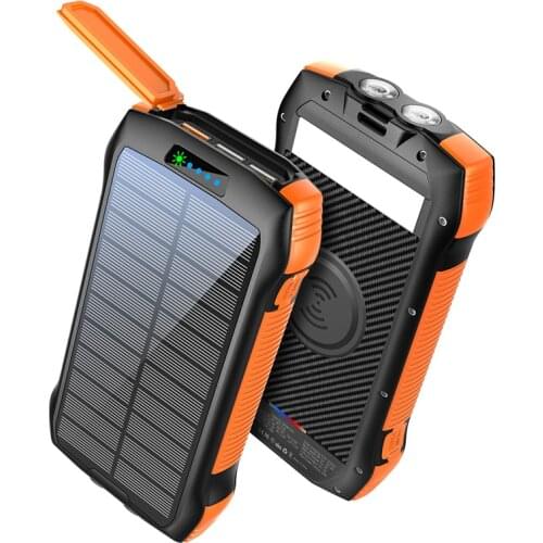 33600 mAh Solar Power Bank 10W Fast Wireless Powerbank for iPhone 12 11 pro Samsung Xiaomi 3A USB Waterproof Poverbank LED Light