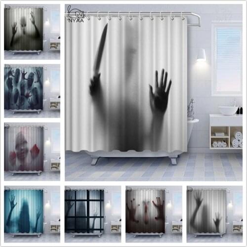 Halloween Shower Curtain Liner Window Curtains Horror Bloody Hands Bathroom Shower Curtains For Halloween Decoration
