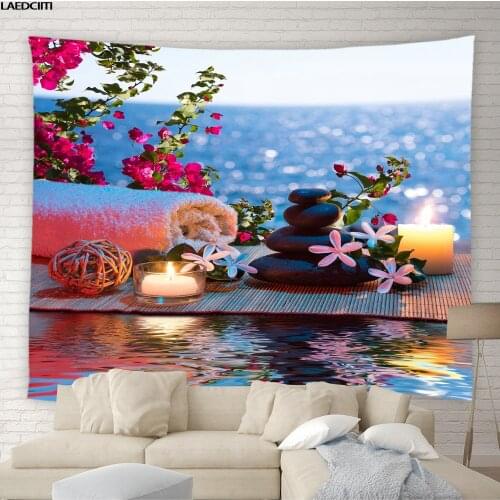 Zen Spa Tapestry Green Plants Orchid Flowers Bamboo Wood Stones Background Wall Hanging Home Decor Living Room Bedroom Curtain