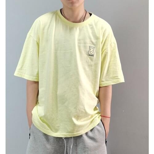 2021 Summer New Solid Loose O-neck Short Sleeve Bear Animal Embroidery T-shirt Fashion Casual Chic T-shirts Women Couple Tops