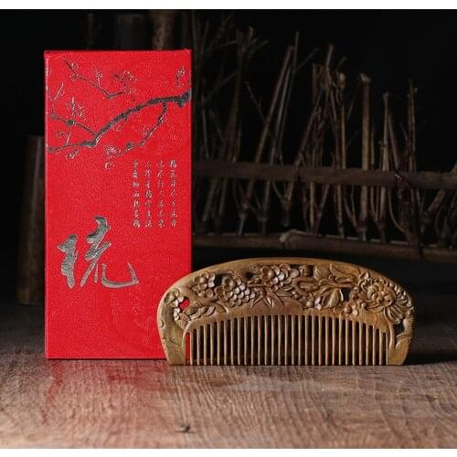 Hot sale 2020 New Sandalwood comb boutique natural hair comb double carved wooden comb gift PJ66