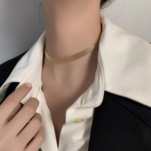 VSnow Simple Gold Metallic Braid Chokers Necklace for Women Femme Stylish Bling Bling Chain Party Necklace Jewelry Accessories