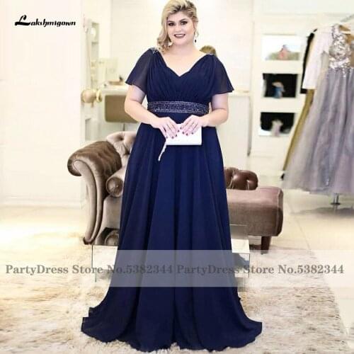Lakshmigown Women Plus Size Mother Of The Bride Dresses 2020 Robe de Soiree Beads Navy Blue Chiffon Long Evening Party Gowns