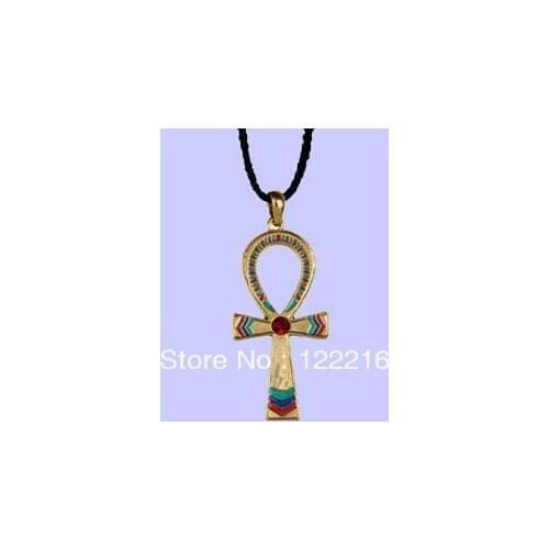 Fast selling gold Egyptian Ankh cross leather cord necklace