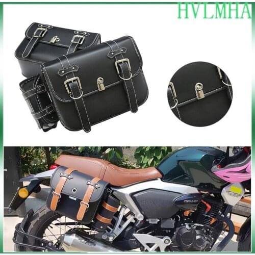 1 Pair Brown/Black Universal PU Leather Motorcycle Tool Bag Luggage Saddlebags Trunk for Sportster Honda Suzuki Kawasaki Yamaha